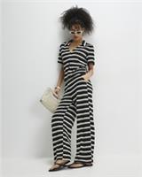 River Island Womens Wide Leg Trousers Black Stripe Crochet Texture Pants Bottoms - L Regular