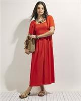 River Island Womens Midi Dress Red Linen Blend Shirred Short Sleeve Square Neck - S Regular