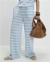 River Island Womens Wide Leg Trousers Blue Stripe Crochet Texture Pants Bottoms - L Regular