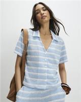 River Island Womens Shirt Blue Short Sleeve Striped Crochet Collared Top - M Regular