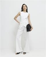 River Island Womens Wide Leg Trousers Cream Striped Pleated Zip Pants Bottoms - 16 Regular
