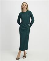 River Island Womens Midi Dress Petite Green Plisse Buckle Detail Long Sleeve - L Petites