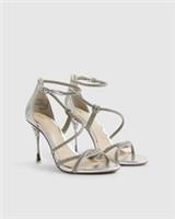 River Island Womens Sandals Silver Embellished Strappy Buckle Heeled Shoes