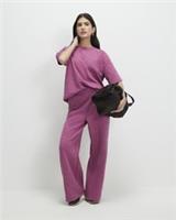 River Island Womens Wide Leg Trousers Petite Pink Jacquard Floral Pants Bottoms - L Petites
