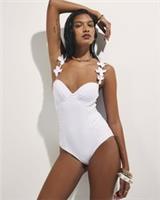 River Island Womens Swimsuit White Flower Trim Swimwear Beachwear - 10 Regular