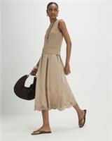 River Island Womens Midi Dress Beige Schiffli Hem Knit Hybrid Fabric Sleeveless - M Regular