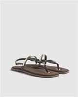 River Island Womens Sandals Black Leather Toe Thong Bangle Buckle Flat Shoes