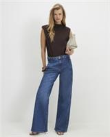 River Island Womens Wide Leg Jeans Blue Tailored Button Trousers Pants Bottoms - 14 Regular Regular