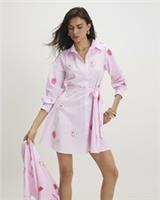 River Island Womens Shirt Dress Pink Cotton Smiley Embroidered Long Sleeve - L Regular