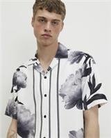 River Island Mens Shirt White Short Sleeve Monochrome Floral Print Button Top - M Regular
