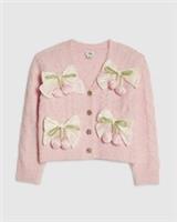 River Island Girls Cardigan Pink Bow Flower Long Sleeve V-Neck Jumper Top