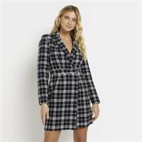 River Island Womens Blazer Dress Black Check Boucle Collared Long Sleeves Mini - 10 Regular