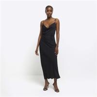 River Island Womens Slip Maxi Dress Black Diamante Cowl Neck Sleeveless - 10 Regular