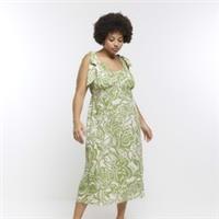 River Island Womens Trapeze Midi Dress Plus Green Floral Scoop Neck Bust Cup - 26 Plus