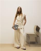 River Island Womens Wide Leg Trousers Cream Linen Blend Pleated Pants Bottoms - 14 Regular