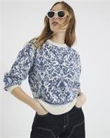 River Island Womens Jumper Blue Paisley Jacquard Crew Neck Sweater Pullover Top - XS Regular