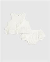 River Island Baby Girls Bloomer Set White Ruffle Broderie Round Neck Popper
