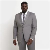 River Island Mens Twill Suit Jacket Big & Tall Grey Skinny Single Breasted Top - 48 Regular