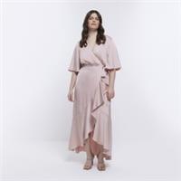 River Island Womens Wrap Maxi Dress Pink Bridesmaid Waterfall Short Sleeve - 14 Regular