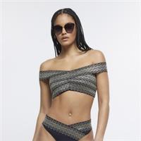River Island Womens Bardot Bikini Top Black Elastic Swimwear Beachwear - 8 Regular