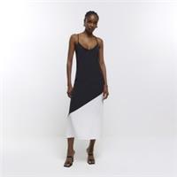 River Island Womens Slip Midi Dress Black Colour Block V-Neck Sleeveless - 10 Regular