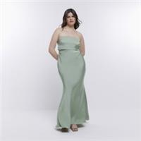 River Island Womens Maxi Dress Green Bridesmaid Bandeau Neck Sleeveless - 10 Regular