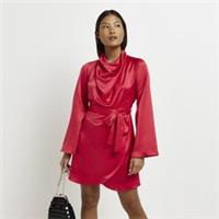 River Island Womens Mini Dress Petite Red Satin High Neck Long Sleeve High Neck - 6 Petites