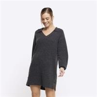 River Island Womens Jumper Mini Dress Petite Grey Collared Long Sleeve - S Petites