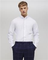 River Island Mens Shirt White Slim Fit Check Trim Collared Long Sleeve Top - M Regular