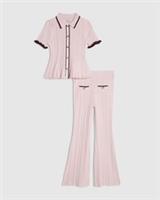 River Island Girls Polo Shirt Trousers Set Pink Peplum Hem 2 Piece Short Sleeve