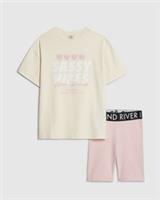 River Island Girls T-Shirt & Shorts Set Yellow Sassy Vibes 2 Piece Short Sleeves