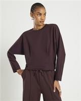 River Island Womens Sweatshirt Brown Premium Long Sleeve Batwing Crew Neck - L Regular