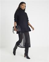 River Island Womens Tunic Black Premium High Neck Long Sleeve Quality Curved Hem - XS Regular