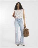 River Island Womens Wide Leg Jeans Blue High Waisted Front Pocket Denim - 6 Tall