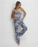 River Island Womens Straight Jeans Blue Floral Relaxed Pockets Casual Zip Button - 8 Regular