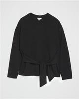 River Island Womens Top Petite Black Premium Tie Front Long Sleeve Crew Neck - L Petites