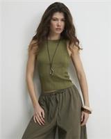 River Island Womens Vest Green Ribbed Knitted Round Neck Sleeveless - XL Regular