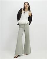 River Island Womens Wide Leg Jeans Green High Waisted Flared Pockets Button - 8 Regular
