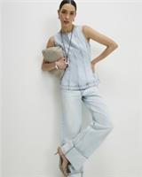 River Island Womens Peplum Top Blue Denim Seamed Round Neck Sleeveless Zip - 8 Regular