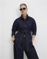 River Island Womens Trench Jacket Blue Denim Cropped Long Sleeves Pockets - M Regular