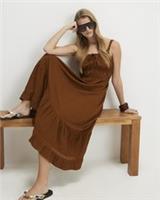 River Island Womens Maxi Dress Brown Cotton Pleated Macrame Sleeveless Bow - S Regular