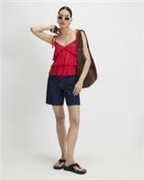 River Island Womens Cami Top Red Rib Ruffle Sleeveless Ribbed V-Neck Tie Straps - M Regular