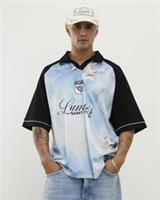 River Island Mens Polo Shirt Blue Oversized Fit Mesh Collared Short Sleeves - M Regular