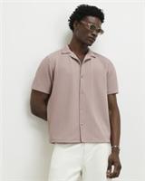 River Island Mens Shirt Pink Regular Fit Textured Collared Short Sleeves - M Regular