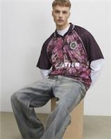 River Island Mens Rugby Shirt Red Oversized Fit Floral Mesh Short Sleeves - M Regular