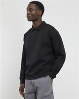 River Island Mens Polo Shirt Grey Oversized Fit Long Sleeve Quarter Zipped - XL Regular