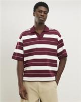 River Island Mens Polo Shirt Red Oversized Fit Stripe Open Neck Short Sleeves - L Regular