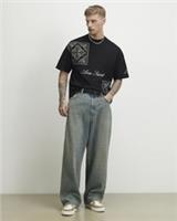 River Island Mens T-Shirt Black Cotton Ame Saint Midweight Short Sleeves - S Regular