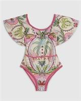 River Island Girls Swimsuit Pink Palm Tree Print Scoop Neck Short Sleeves