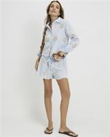 River Island Womens Shorts Blue Embroidered Crochet Details Scallop Hem - L Regular